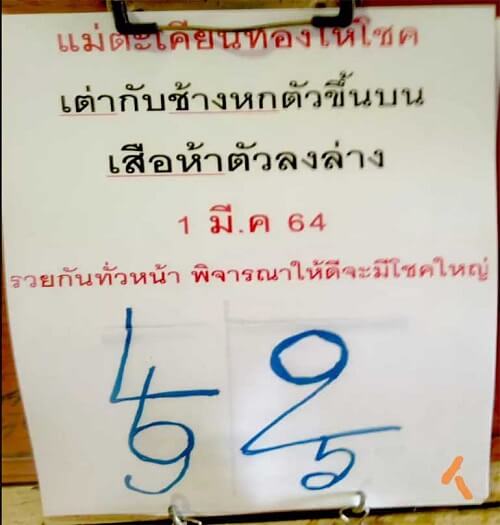 หวยแม่ตะเคียนทองให้โชค 01/03/64