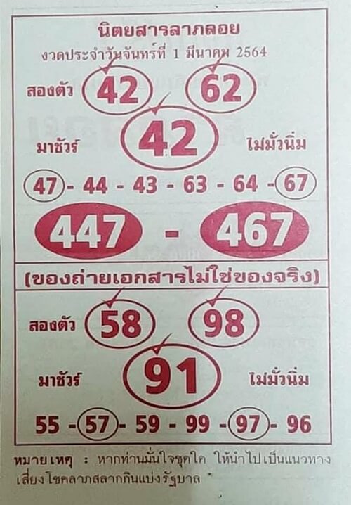 เลขเด็ด นิตยสารลาภลอย 01/03/64