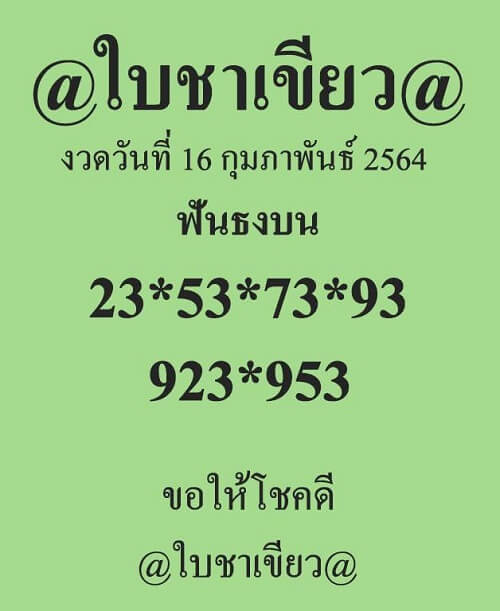 แนวทางหวยรัฐบาลไทยเลขเด็ดใบชาเขียว 16/02/64