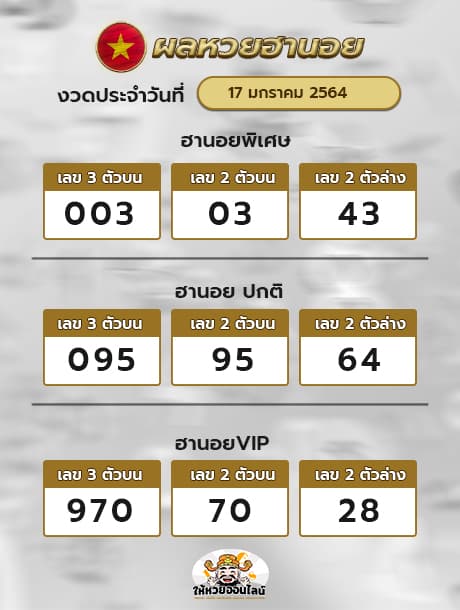 ตรวจหวยฮานอย 17/1/64