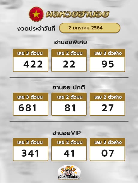 ตรวจหวยฮานอย 2/1/64