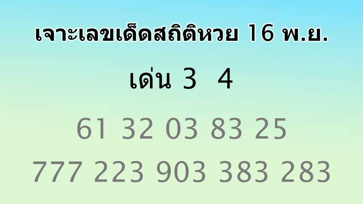 เลขเด็ดจากสถิติหวย 16 พ.ย.