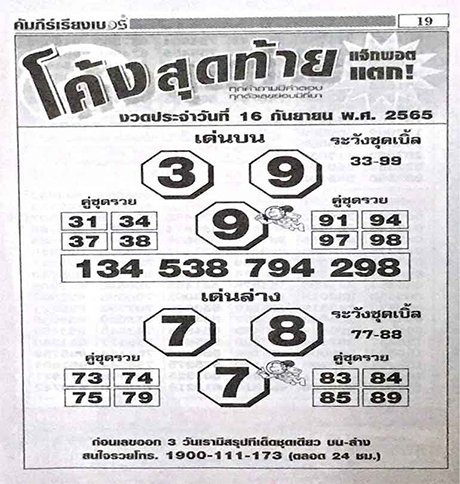 เลขเด็ดโค้งสุดท้าย 16/9/65