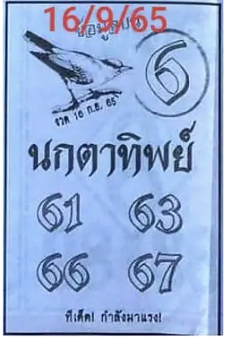 เลขนกตาทิพย์ 16/9/65