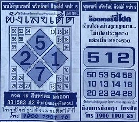 หวยผังเลขเด็ด 16/9/65