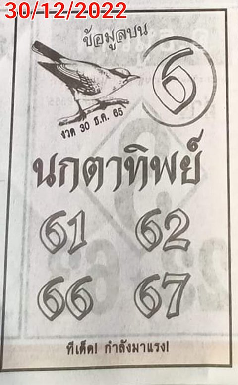 หวยนกตาทิพย์ 30/12/65